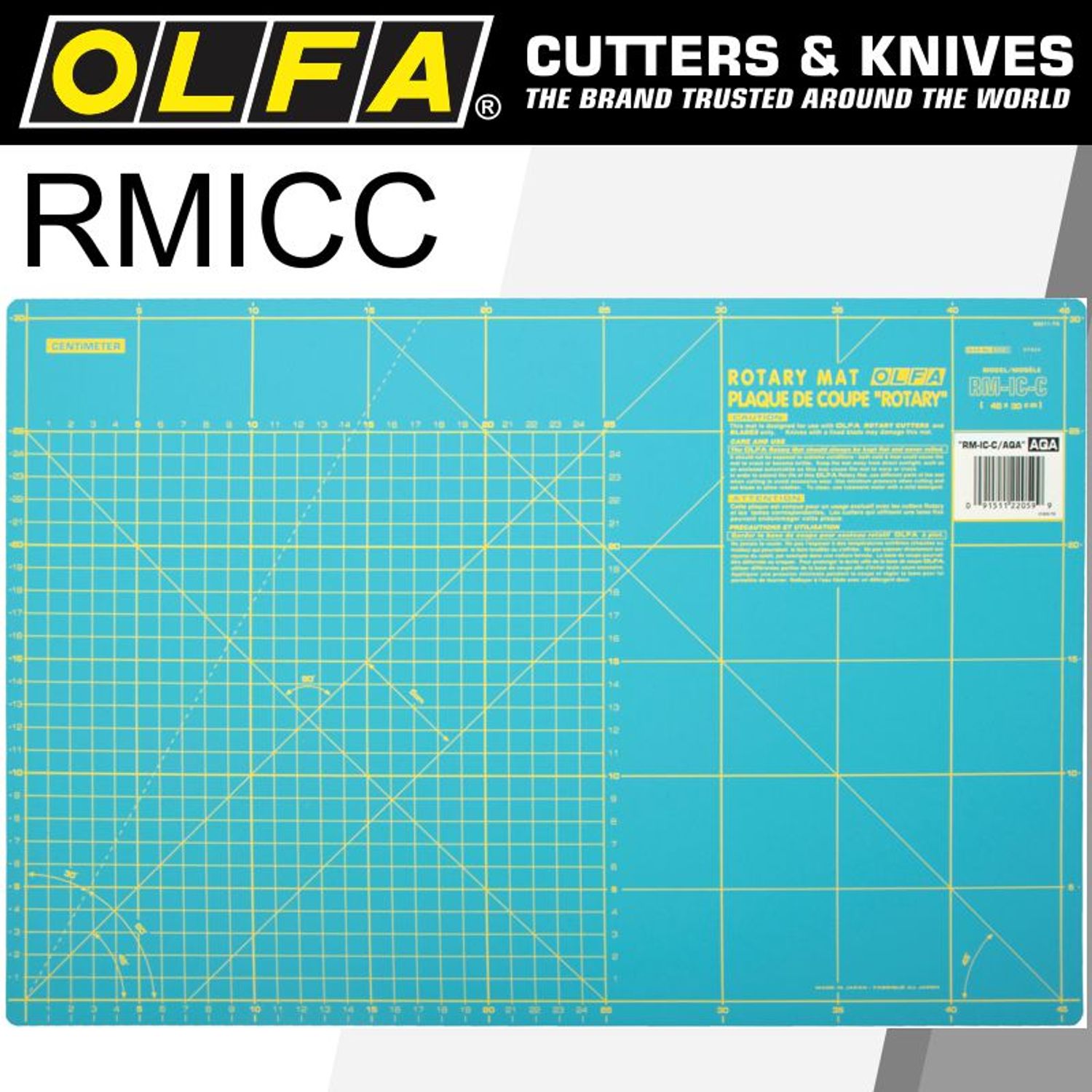 OLFA Mat Rotary 450 X 300mm Metric & Inch Double Sided Blue